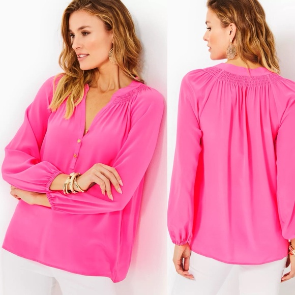 Lilly Pulitzer Elsa Silk Pink Coral Blouse - Picture 5 of 9